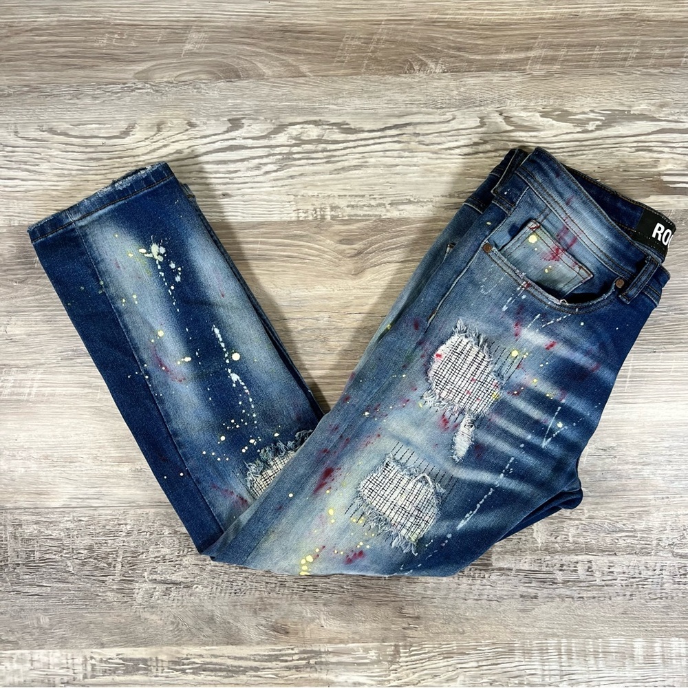Rockstar Original Graffiti Distressed Stretch Skinny Jean  Denim - Size 32